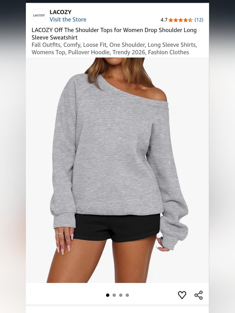 LACOZY Off-Shoulder Long Sleeve Sweatshirt - Light Gray